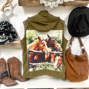 Upcycled HORSE farmhouse vibe boho vest w equestrian southwestern vibe